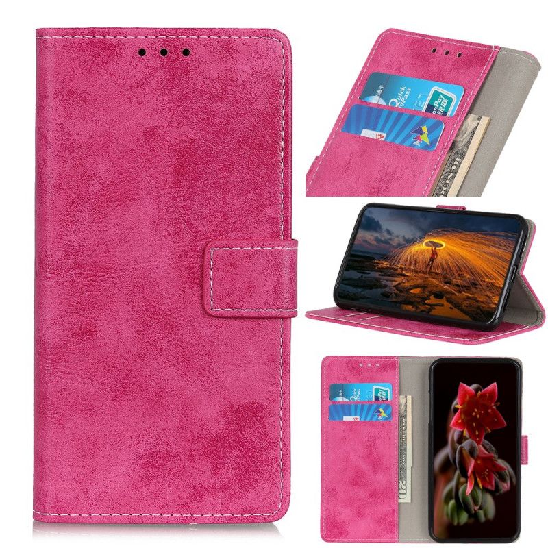 Leren Hoesje Samsung Galaxy Note 10 Magenta Grijs Vintage Leereffect