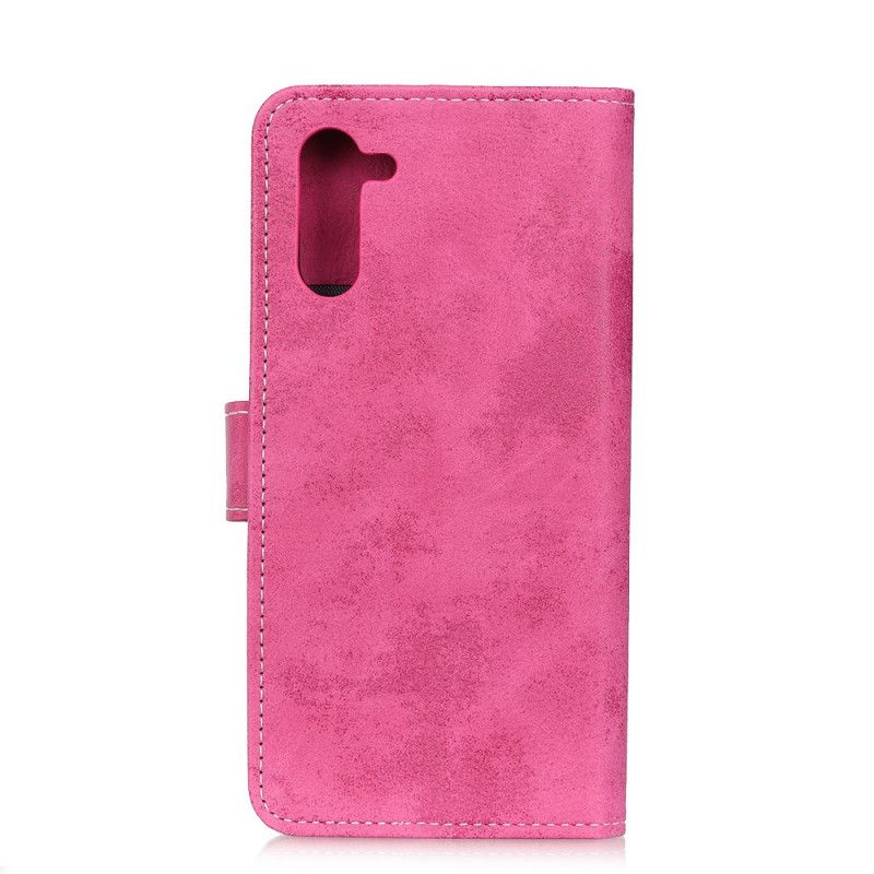 Leren Hoesje Samsung Galaxy Note 10 Magenta Grijs Vintage Leereffect