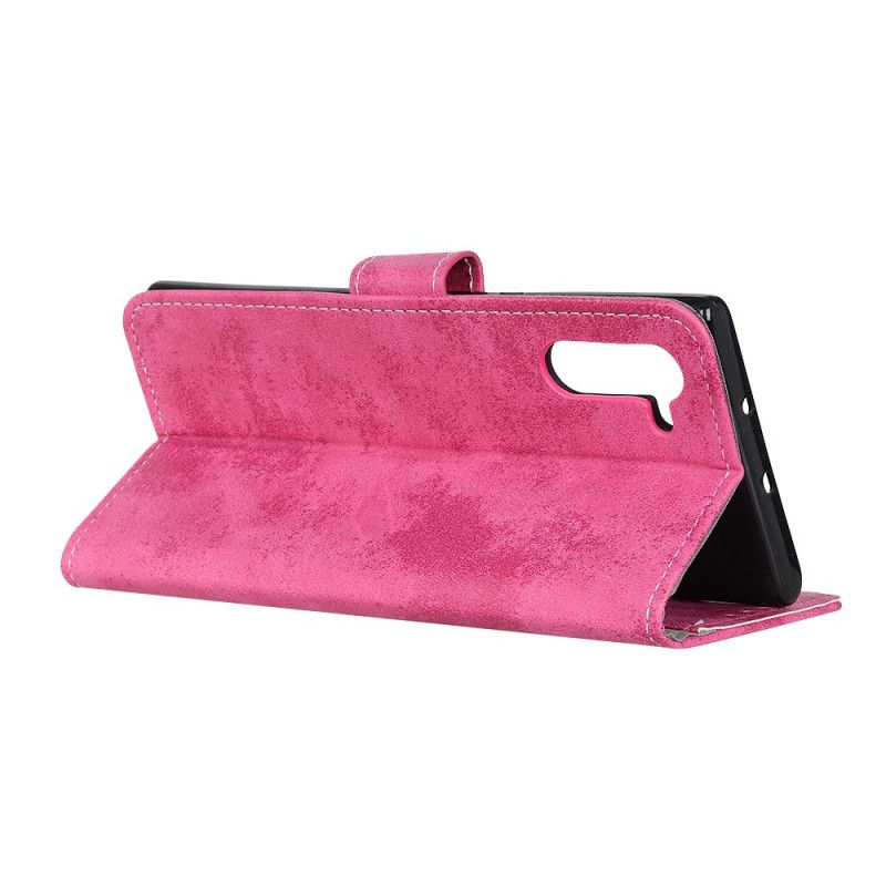 Leren Hoesje Samsung Galaxy Note 10 Magenta Grijs Vintage Leereffect