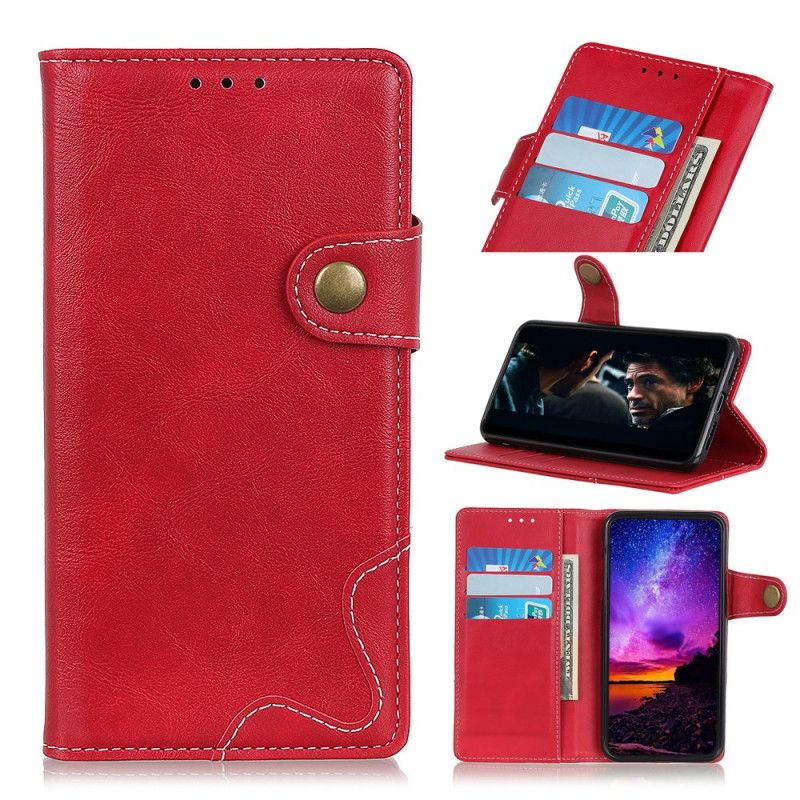 Leren Hoesje Samsung Galaxy Note 10 Rood Zwart Artistieke Knoop En Stiksel