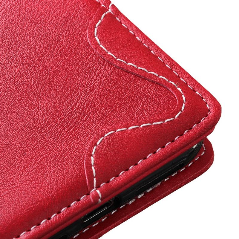 Leren Hoesje Samsung Galaxy Note 10 Rood Zwart Artistieke Knoop En Stiksel