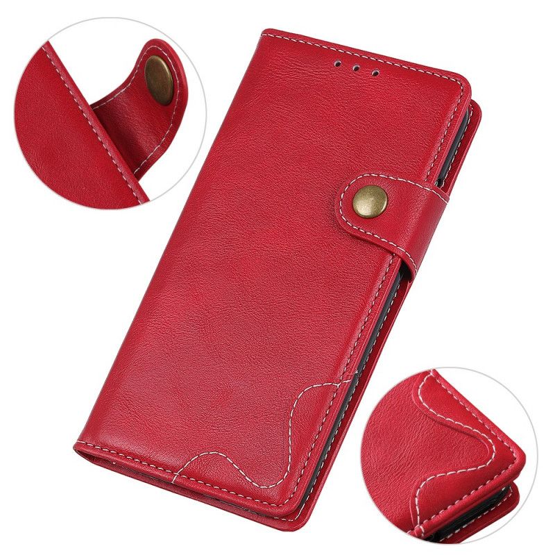 Leren Hoesje Samsung Galaxy Note 10 Rood Zwart Artistieke Knoop En Stiksel