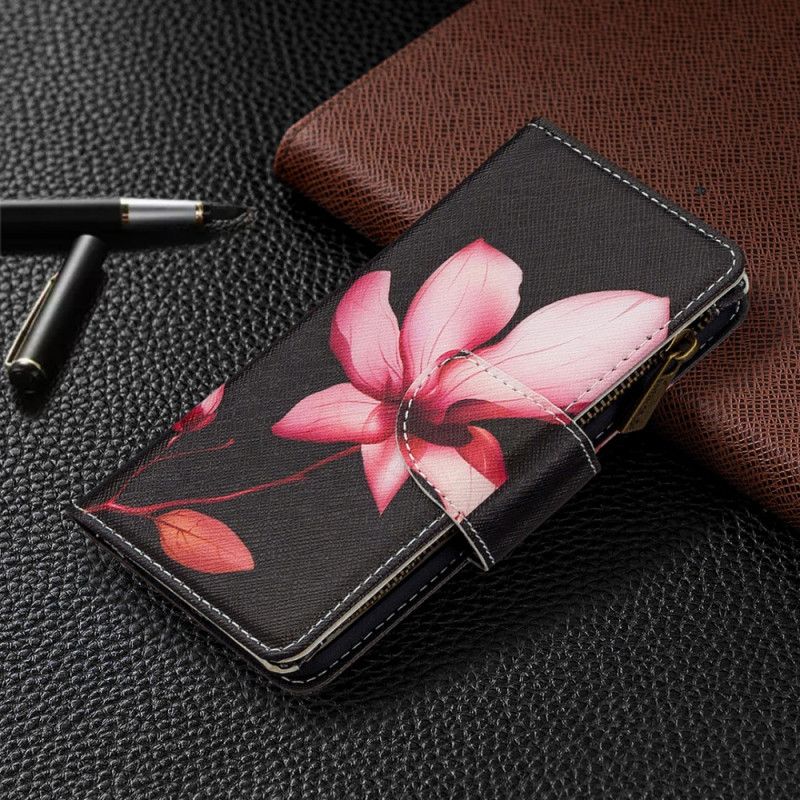 Leren Hoesje Samsung Galaxy Note 10 Wit Zwart Bloemenzak Met Ritssluiting