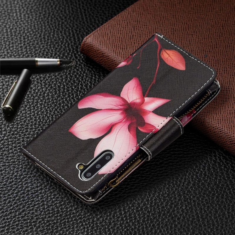 Leren Hoesje Samsung Galaxy Note 10 Wit Zwart Bloemenzak Met Ritssluiting