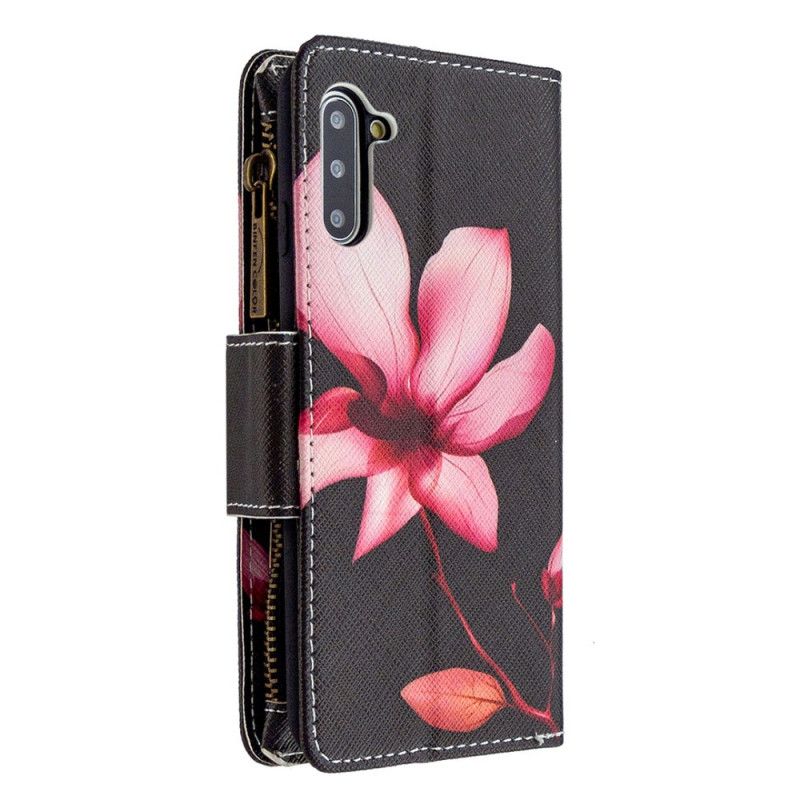 Leren Hoesje Samsung Galaxy Note 10 Wit Zwart Bloemenzak Met Ritssluiting