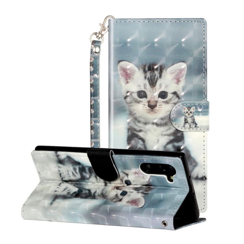 Leren Hoesje voor Samsung Galaxy Note 10 Kitten Light Spots Met Riempje