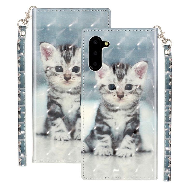 Leren Hoesje voor Samsung Galaxy Note 10 Kitten Light Spots Met Riempje