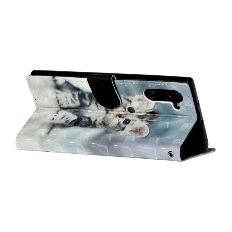 Leren Hoesje voor Samsung Galaxy Note 10 Kitten Light Spots Met Riempje