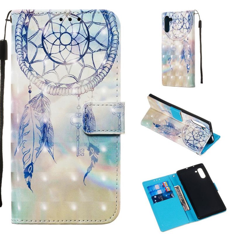 Leren Hoesje voor Samsung Galaxy Note 10 Lichtblauw Rood Aquarel Dromenvanger