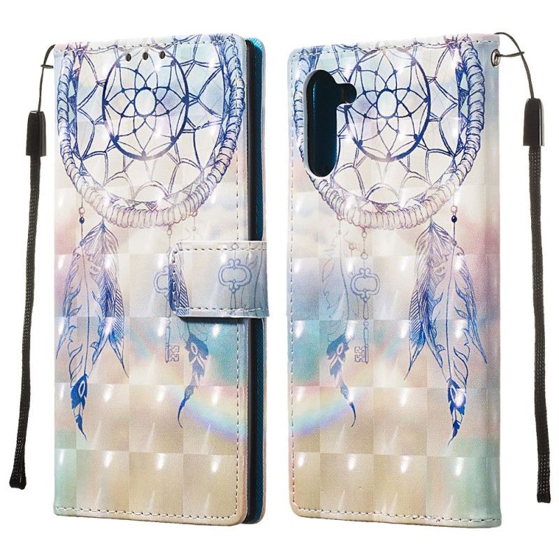 Leren Hoesje voor Samsung Galaxy Note 10 Lichtblauw Rood Aquarel Dromenvanger