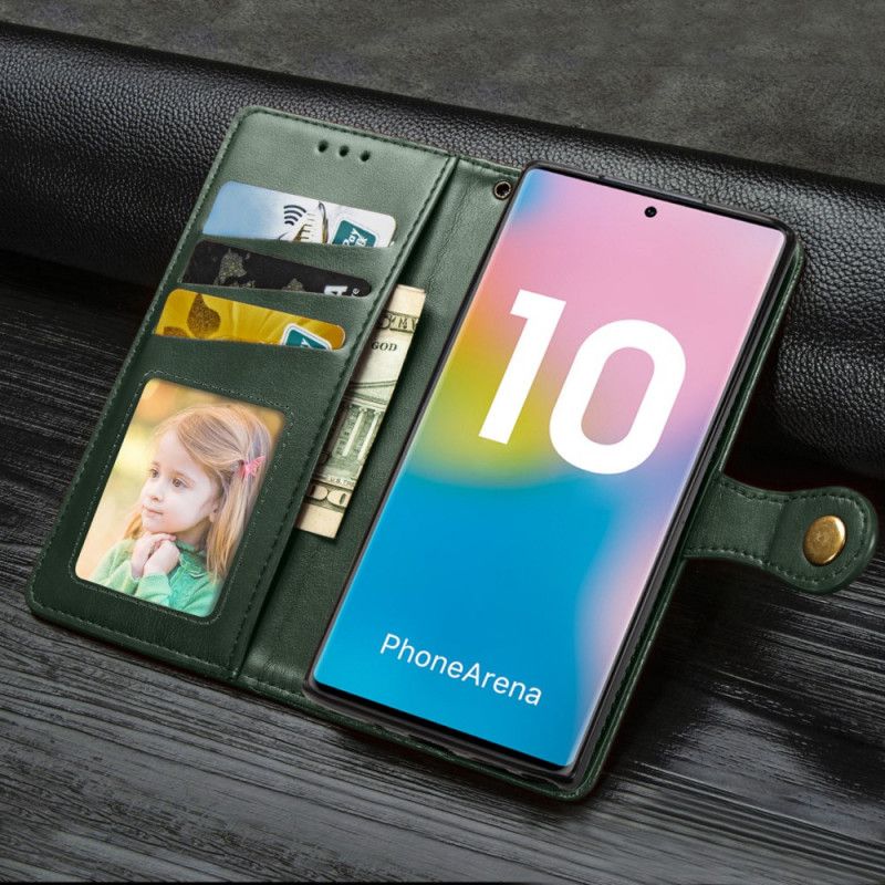 Leren Hoesje voor Samsung Galaxy Note 10 Rood Zwart Strak Kunstleer Met Riempje