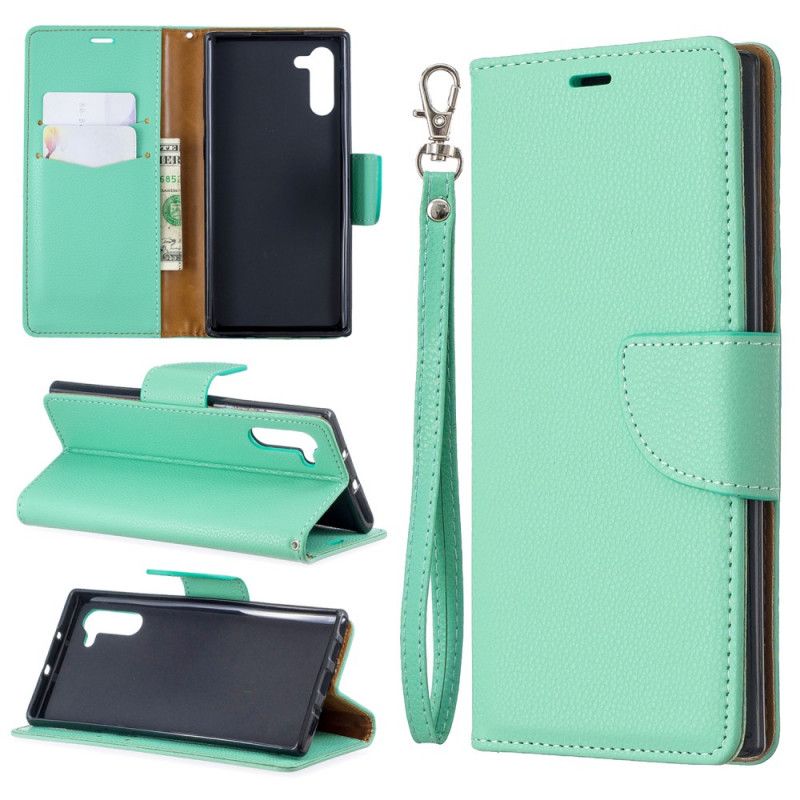 Leren Hoesje voor Samsung Galaxy Note 10 Zwart Lychee Schuine Flap