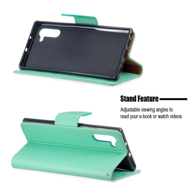 Leren Hoesje voor Samsung Galaxy Note 10 Zwart Lychee Schuine Flap