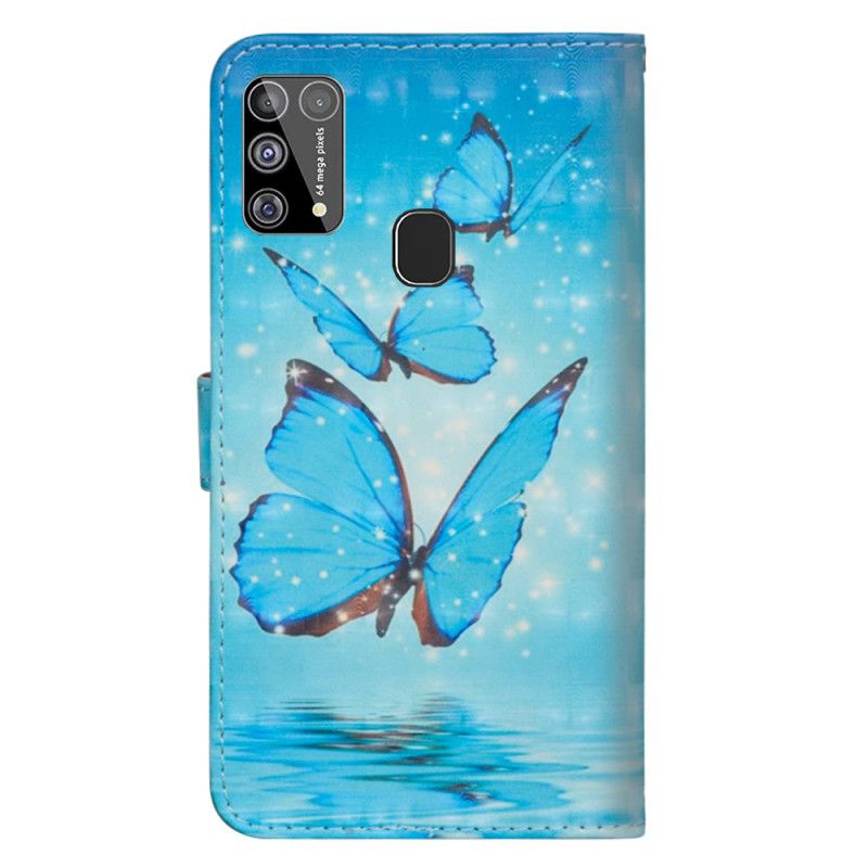 Bescherming Hoesje Samsung Galaxy M31 Telefoonhoesje Vliegende Blauwe Vlinders