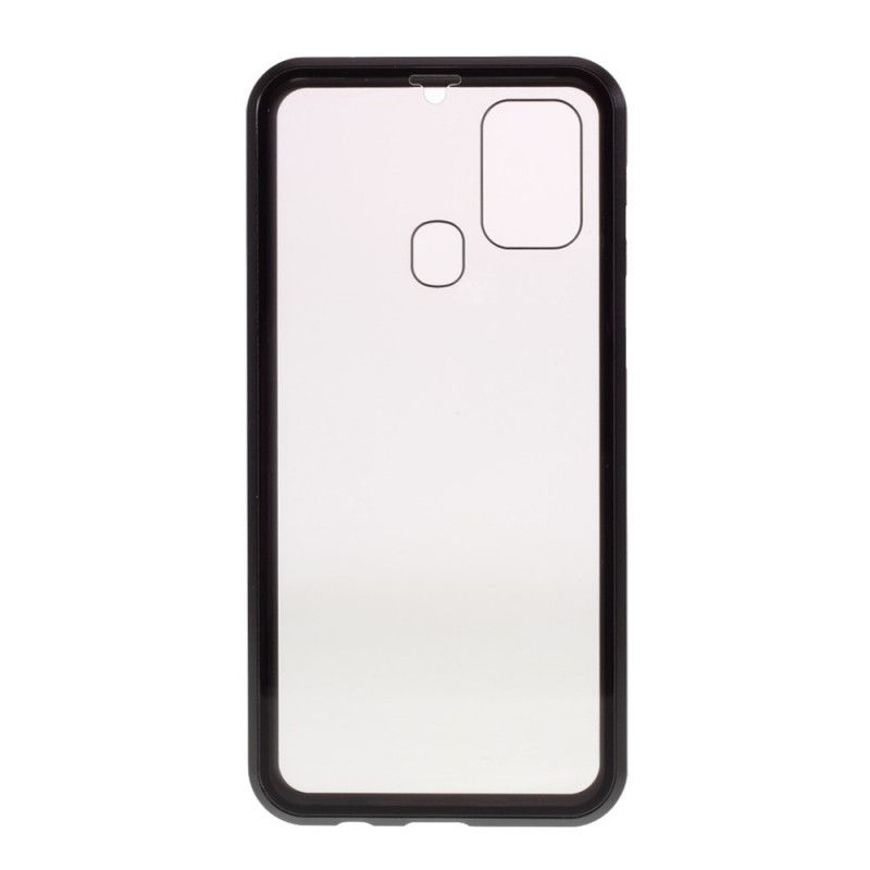 Case Hoesje Samsung Galaxy M31 Rood Zwart Telefoonhoesje Metalen Randen En Gehard Glas