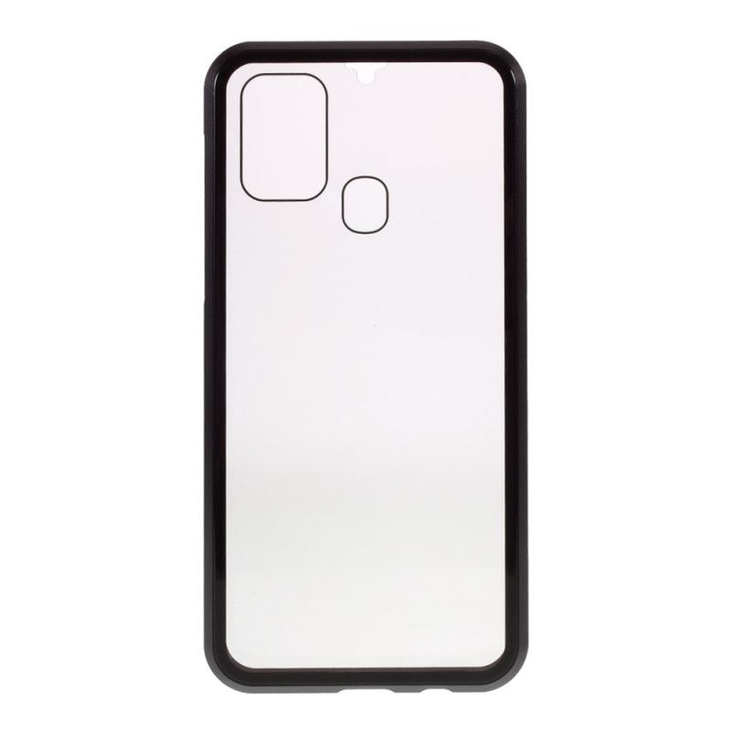 Case Hoesje Samsung Galaxy M31 Rood Zwart Telefoonhoesje Metalen Randen En Gehard Glas