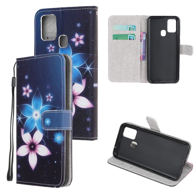 Cover Folio-hoesje Samsung Galaxy M31 Telefoonhoesje Maanbloemen Met String