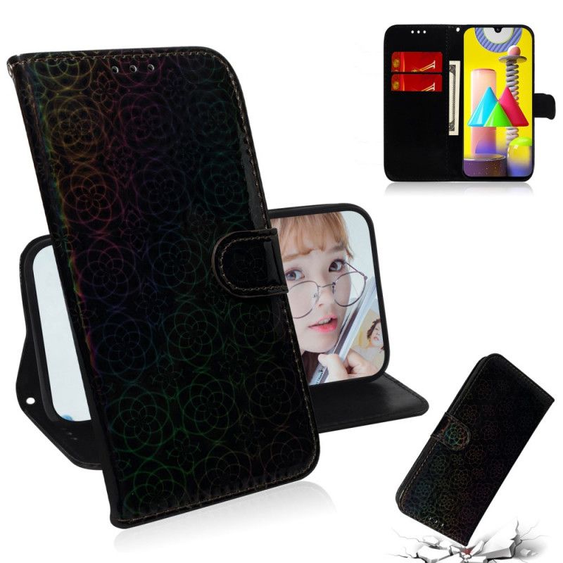 Flip Case Leren Samsung Galaxy M31 Grijs Zwart Pure Kleur