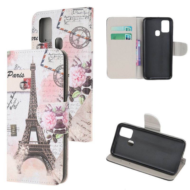 Flip Case Leren Samsung Galaxy M31 Retro Eiffeltoren