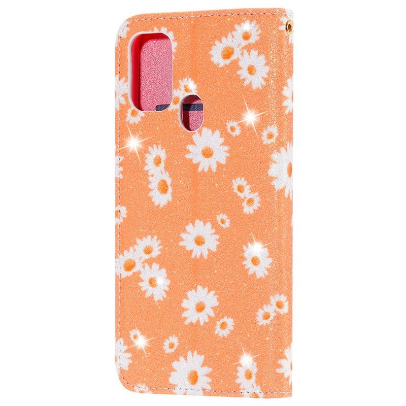 Folio-hoesje Samsung Galaxy M31 Oranje Roze Madeliefjes Kunstleer