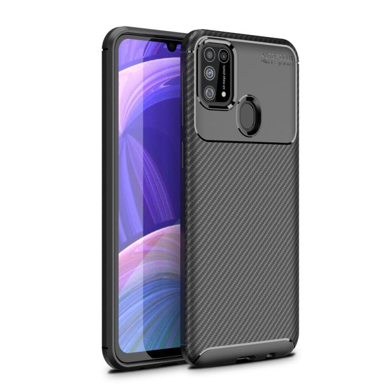 Hoesje Samsung Galaxy M31 Donkerblauw Zwart Flexibele Koolstofvezeltextuur