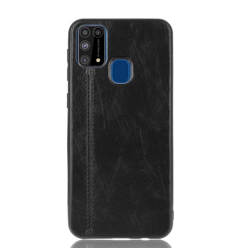 Hoesje Samsung Galaxy M31 Donkerblauw Zwart Gestikt Leereffect