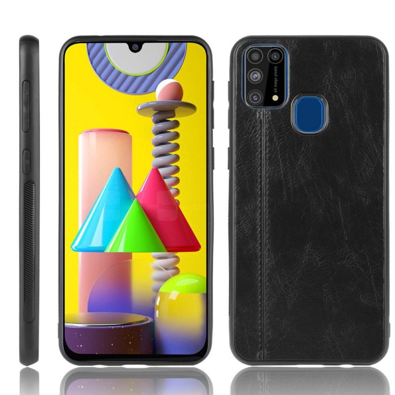 Hoesje Samsung Galaxy M31 Donkerblauw Zwart Gestikt Leereffect