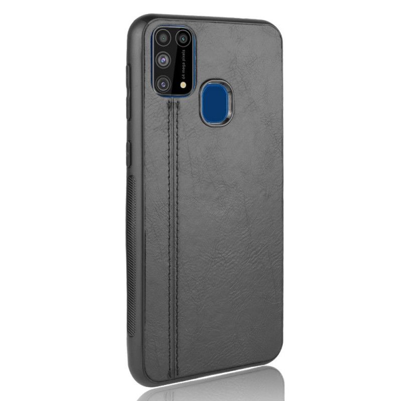 Hoesje Samsung Galaxy M31 Donkerblauw Zwart Gestikt Leereffect