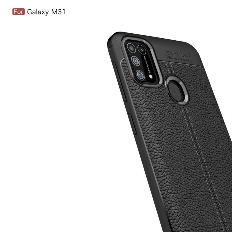 Hoesje Samsung Galaxy M31 Rood Zwart Dubbellijns Lychee Leereffect