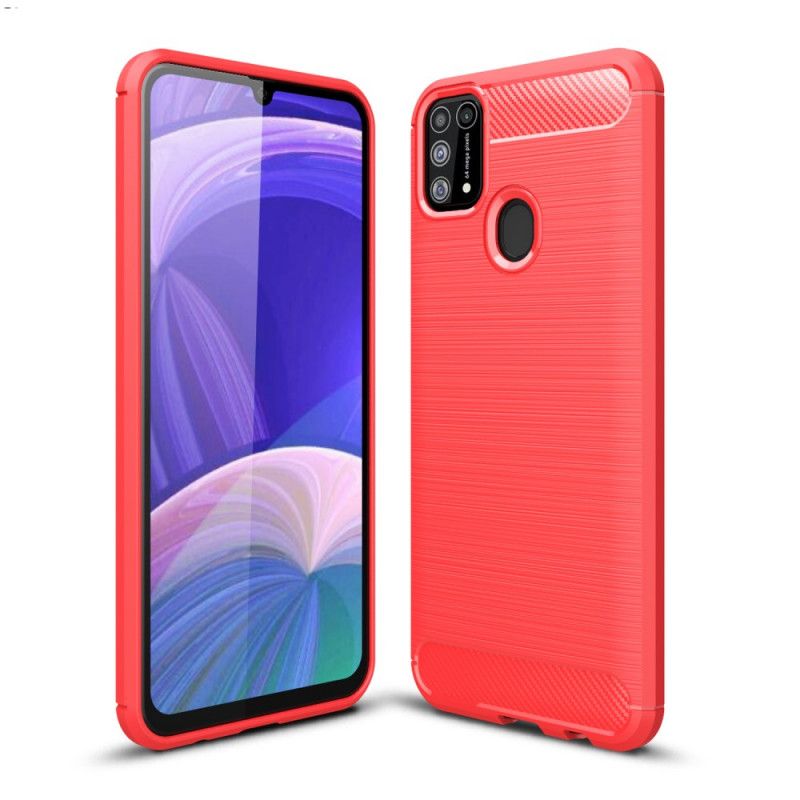 Hoesje Samsung Galaxy M31 Rood Zwart Geborsteld Koolstofvezel