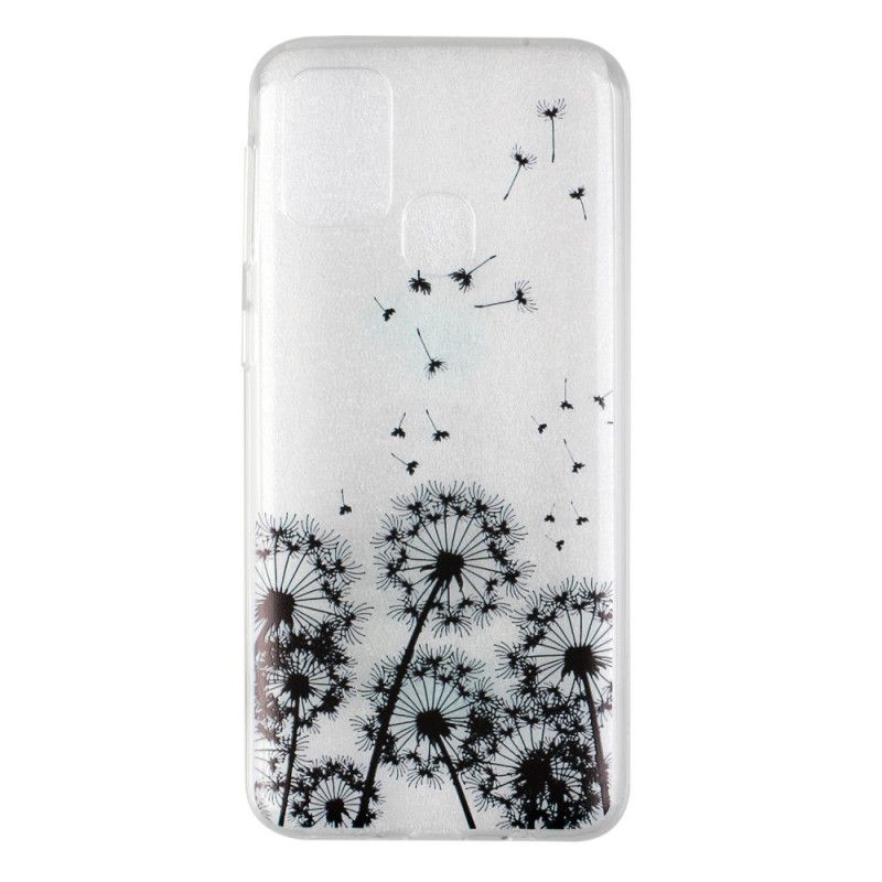 Hoesje Samsung Galaxy M31 Transparant Zwarte Paardenbloemen