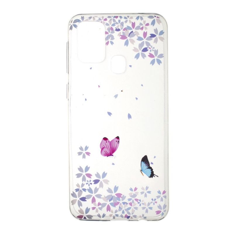 Hoesje Samsung Galaxy M31 Transparante Vlinders En Bloemen