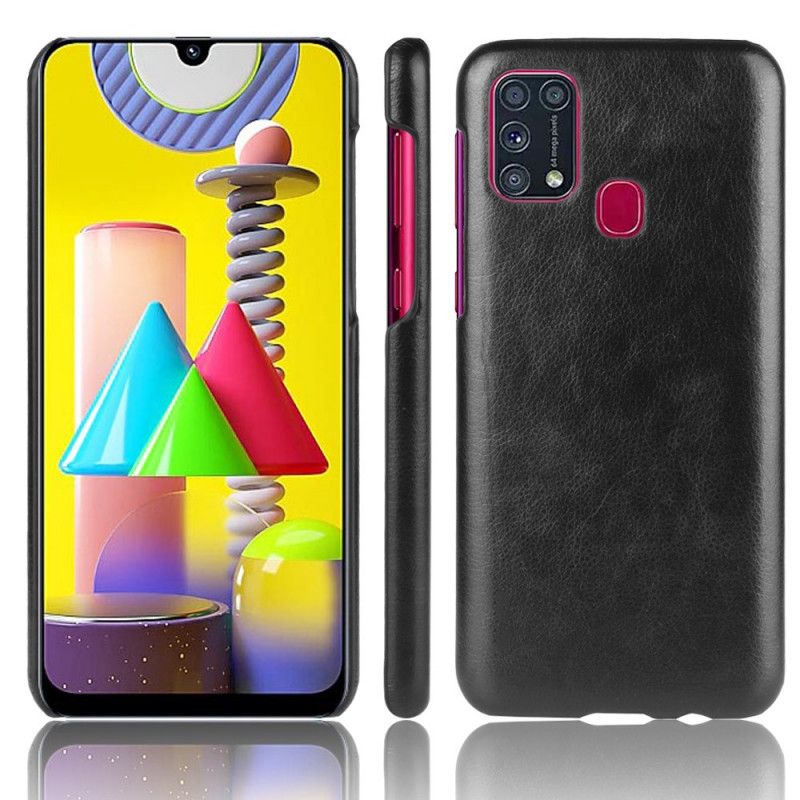 Hoesje voor Samsung Galaxy M31 Grijs Zwart Prestatie Lychee Leereffect