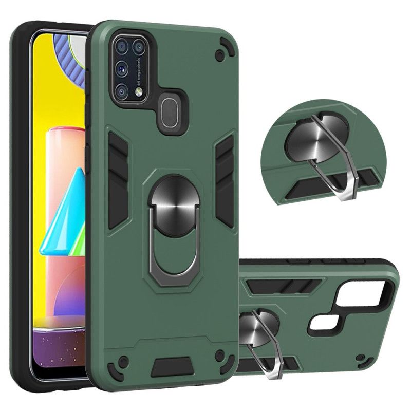 Hoesje voor Samsung Galaxy M31 Wit Zwart Afneembare Ringhouder