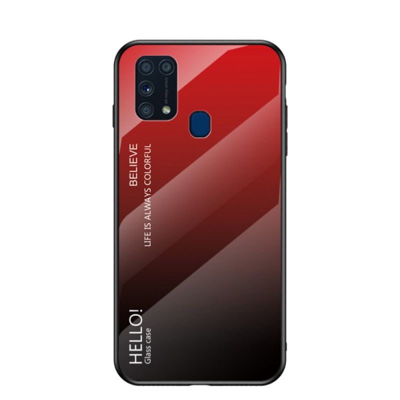 Hoesje voor Samsung Galaxy M31 Wit Zwart Hallo Gehard Glas