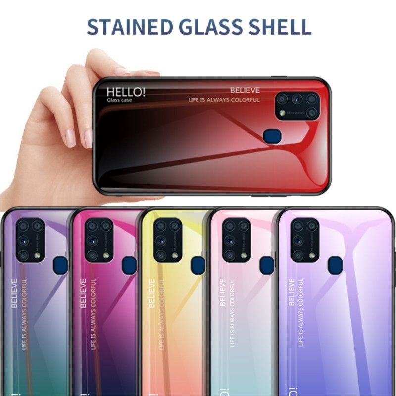 Hoesje voor Samsung Galaxy M31 Wit Zwart Hallo Gehard Glas