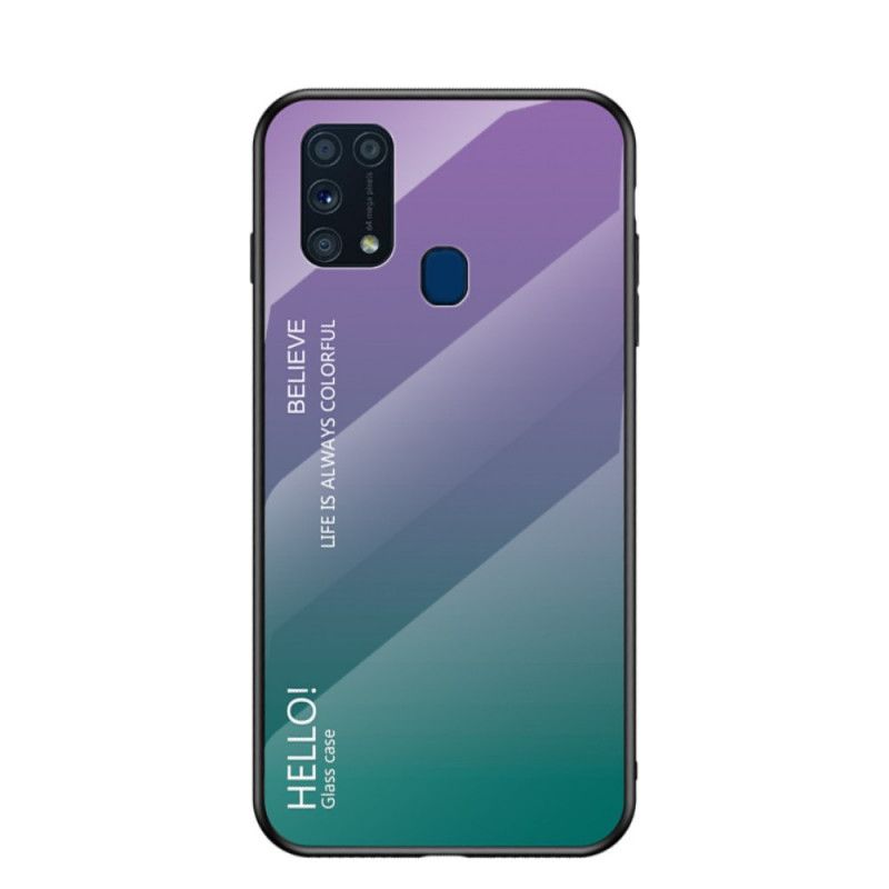 Hoesje voor Samsung Galaxy M31 Wit Zwart Hallo Gehard Glas