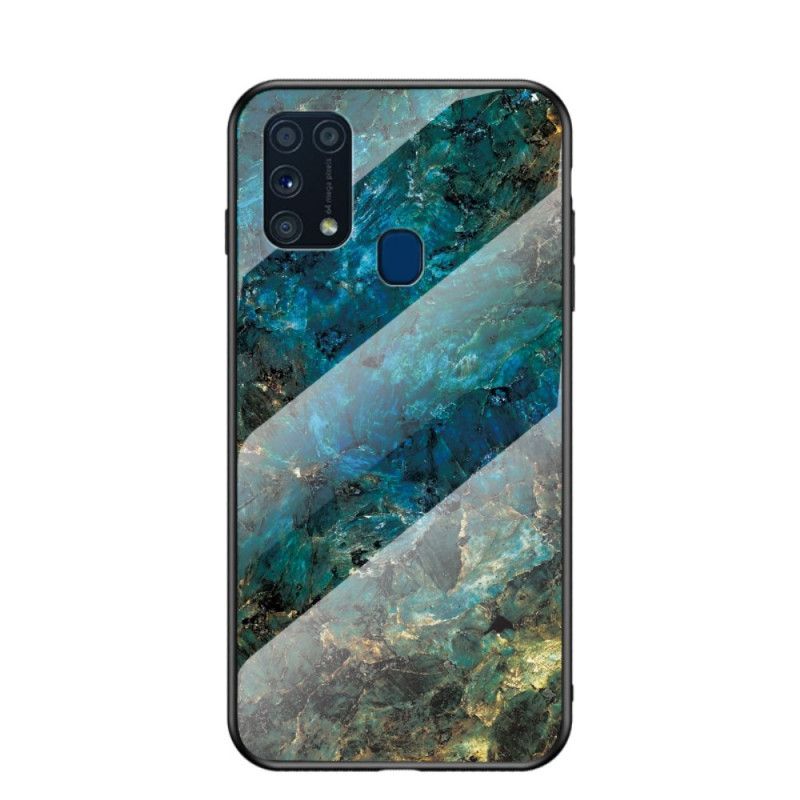 Hoesje voor Samsung Galaxy M31 Wit Zwart Premium Kleur Gehard Glas