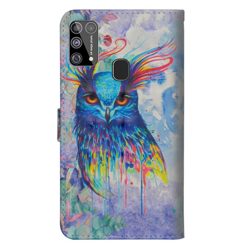 Leren Hoesje Samsung Galaxy M31 Aquarel Vogel