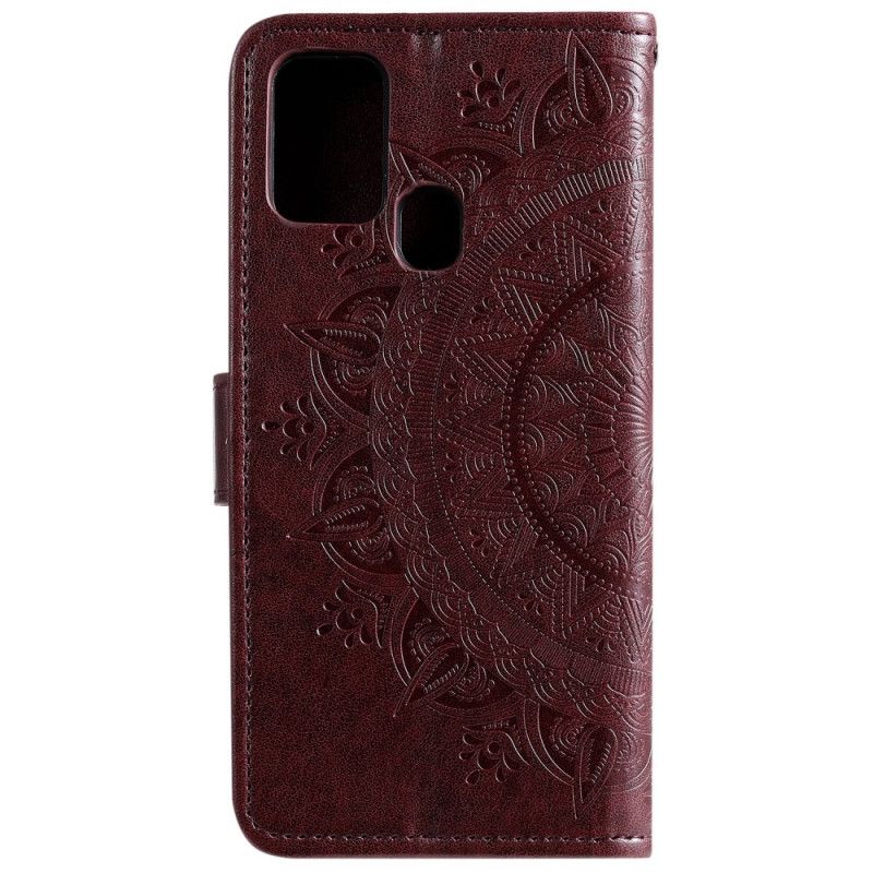 Leren Hoesje Samsung Galaxy M31 Magenta Grijs Telefoonhoesje Zon Mandala