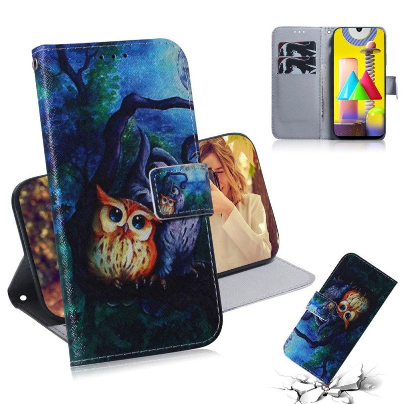 Leren Hoesje Samsung Galaxy M31 Uil Schilderij