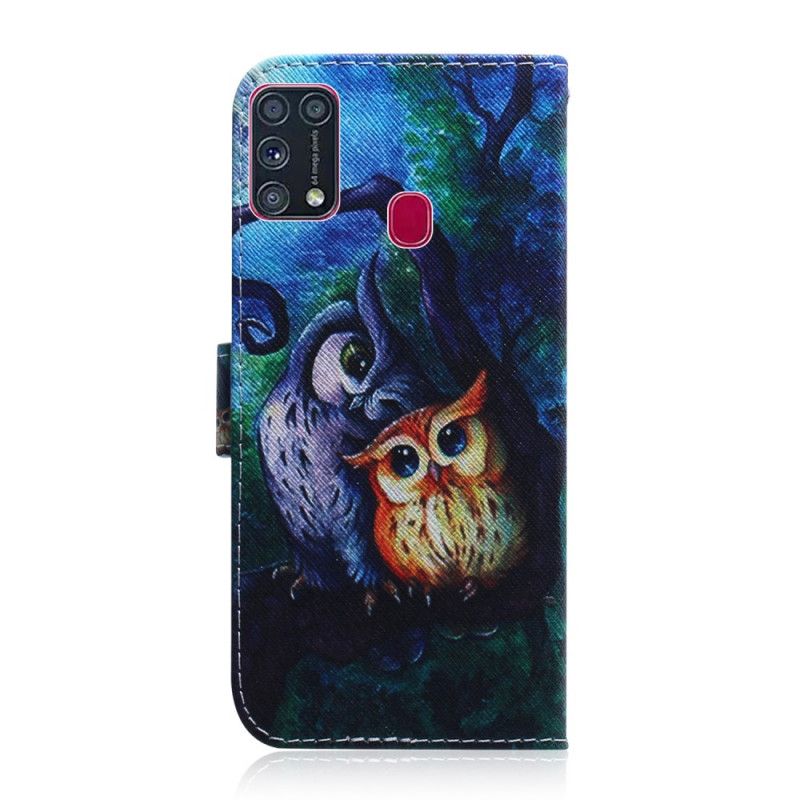 Leren Hoesje Samsung Galaxy M31 Uil Schilderij