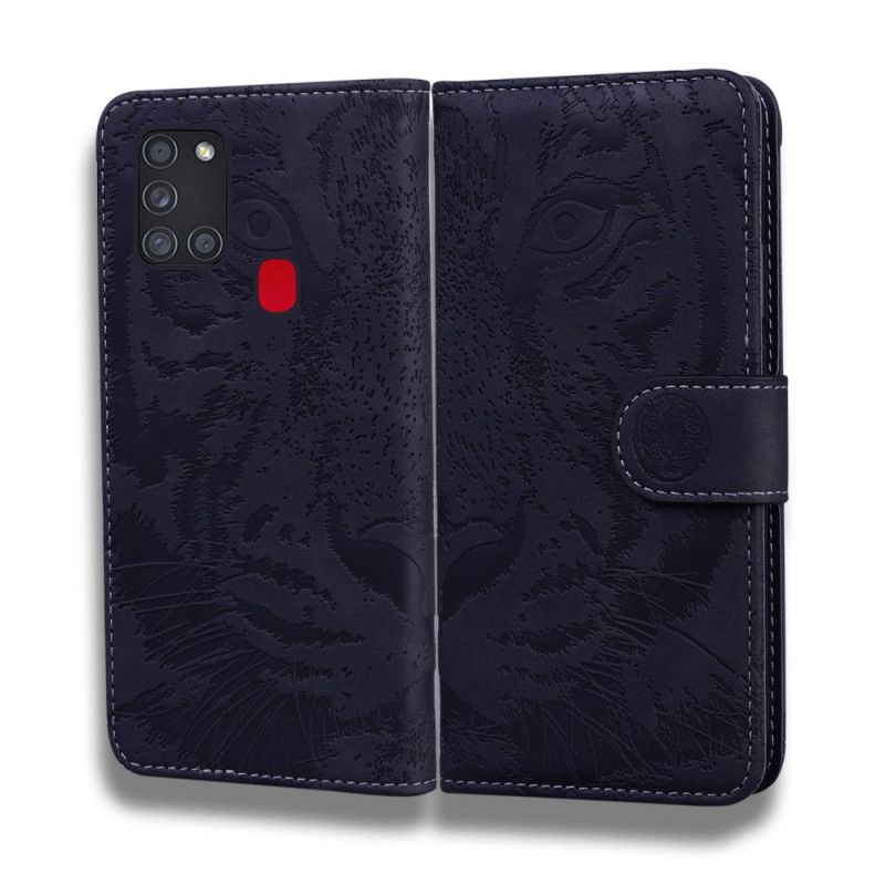 Leren Hoesje voor Samsung Galaxy M31 Rood Zwart Tijgergezicht Print