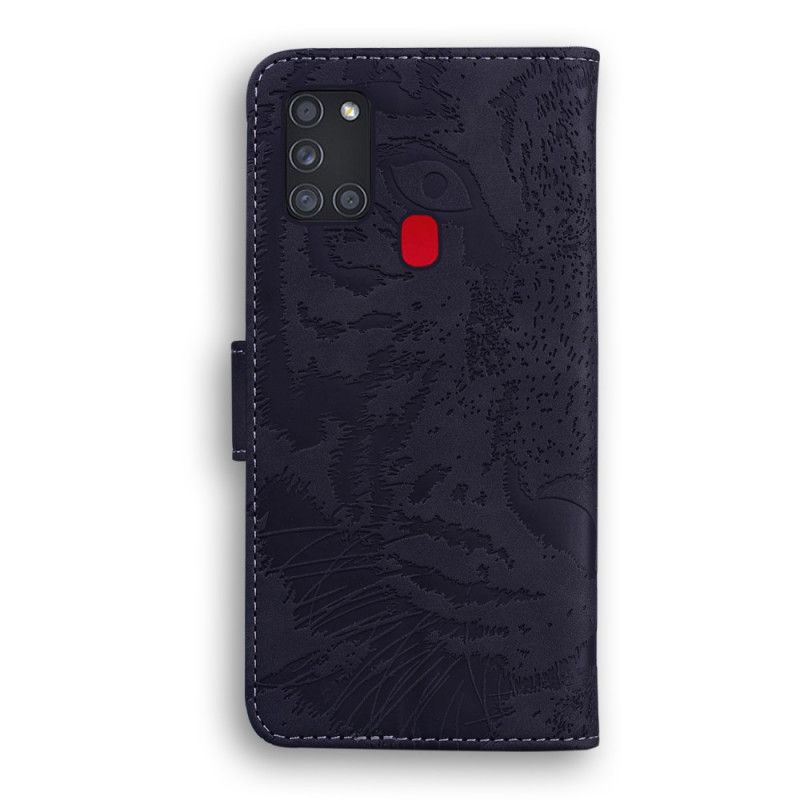 Leren Hoesje voor Samsung Galaxy M31 Rood Zwart Tijgergezicht Print