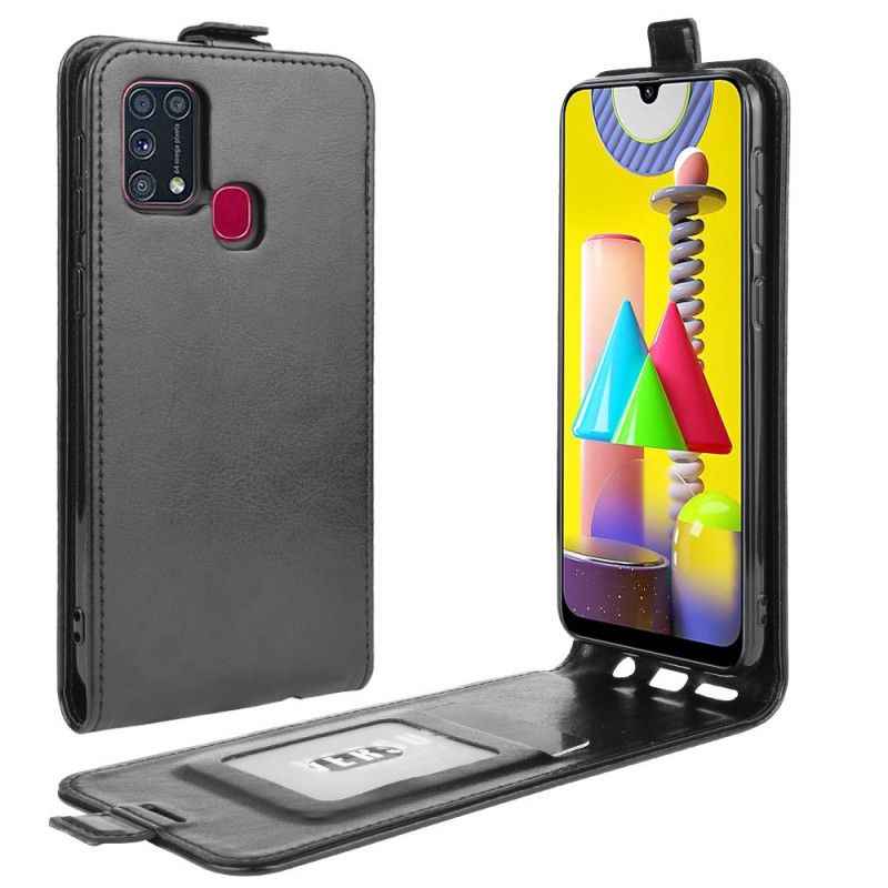 Leren Hoesje voor Samsung Galaxy M31 Wit Zwart Vouwledereffect