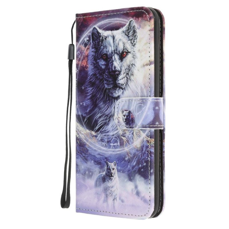 Leren Hoesje voor Samsung Galaxy M31 Wolf In De Winter Met String