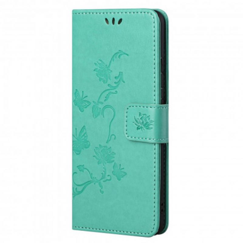 Leren Hoesje Motorola Edge 20 Vlinders En Bloemen Strappy