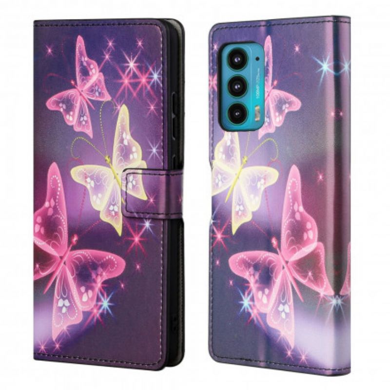 Leren Hoesje Voor Motorola Edge 20 Vlinders En Bloemen