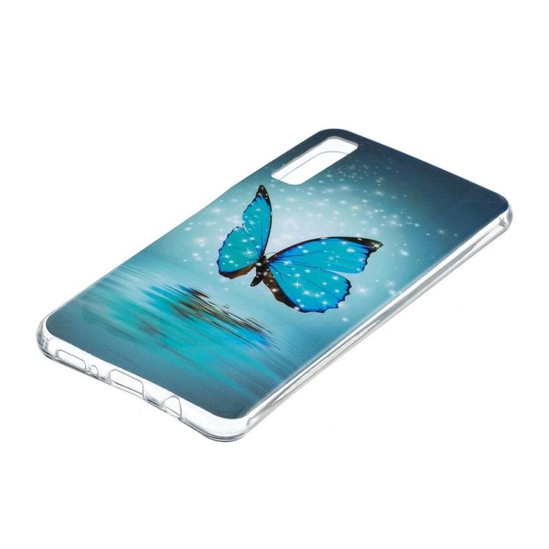 Case Hoesje Samsung Galaxy A7 Telefoonhoesje Fluorescerende Blauwe Vlinder