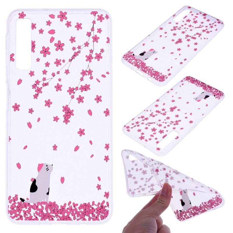 Case Hoesje Samsung Galaxy A7 Telefoonhoesje Regen Van Bloemen En Kat